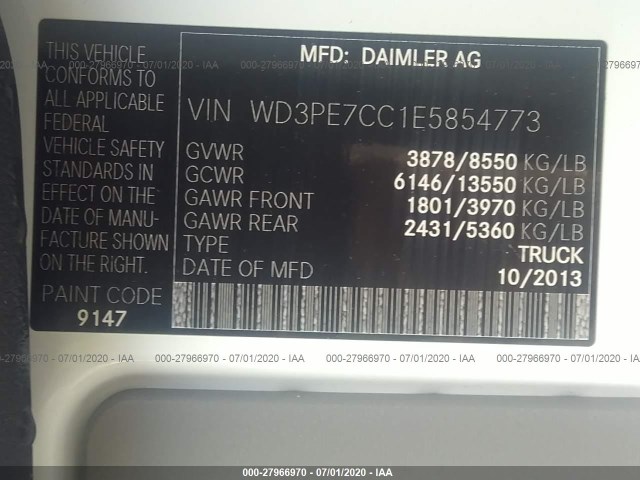 Photo 8 VIN: WD3PE7CC1E5854773 - MERCEDES-BENZ SPRINTER CARGO VANS 