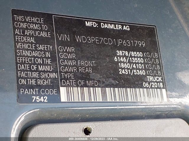 Photo 8 VIN: WD3PE7CD1JP631799 - MERCEDES-BENZ SPRINTER 2500 