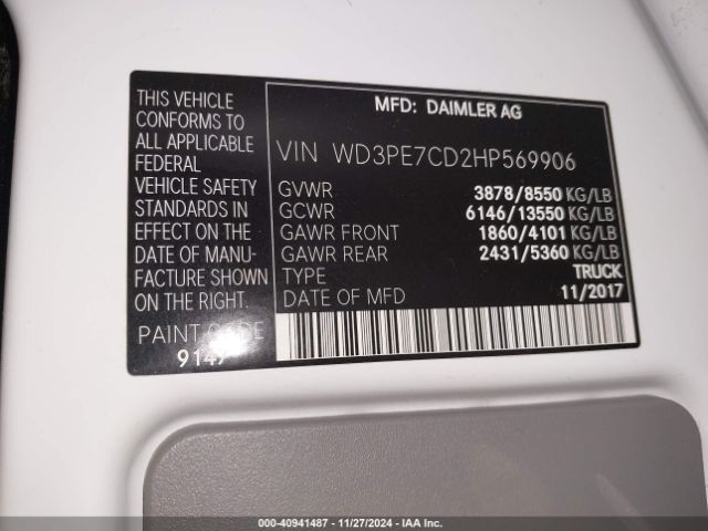 Photo 8 VIN: WD3PE7CD2HP569906 - MERCEDES-BENZ SPRINTER 