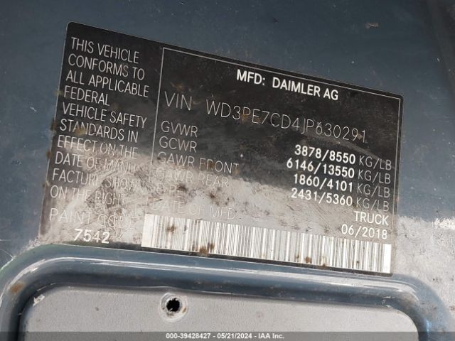 Photo 8 VIN: WD3PE7CD4JP630291 - MERCEDES-BENZ SPRINTER 2500 