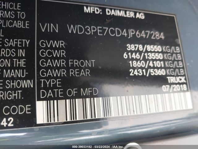 Photo 8 VIN: WD3PE7CD4JP647284 - MERCEDES-BENZ SPRINTER 