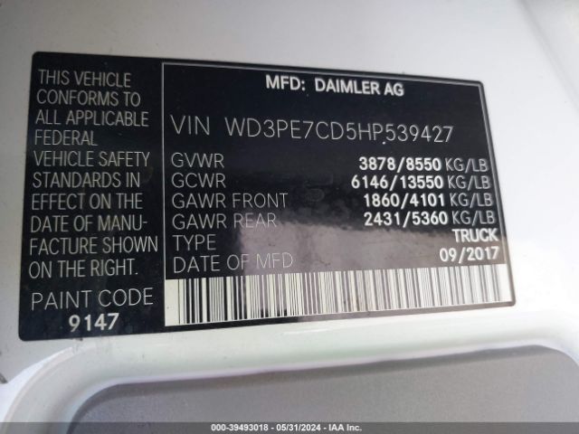 Photo 8 VIN: WD3PE7CD5HP539427 - MERCEDES-BENZ SPRINTER 