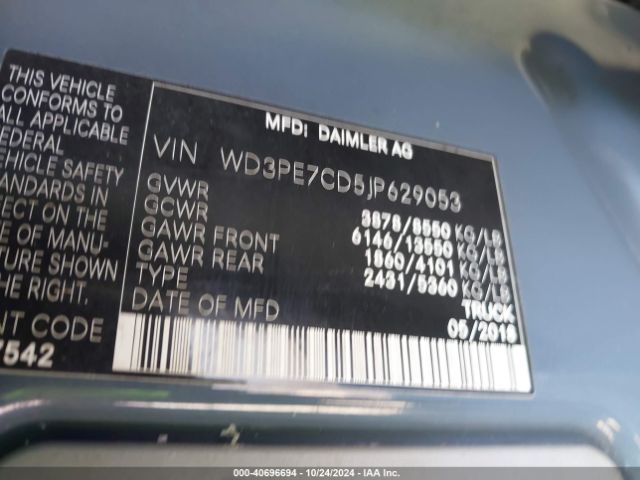 Photo 8 VIN: WD3PE7CD5JP629053 - MERCEDES-BENZ SPRINTER 