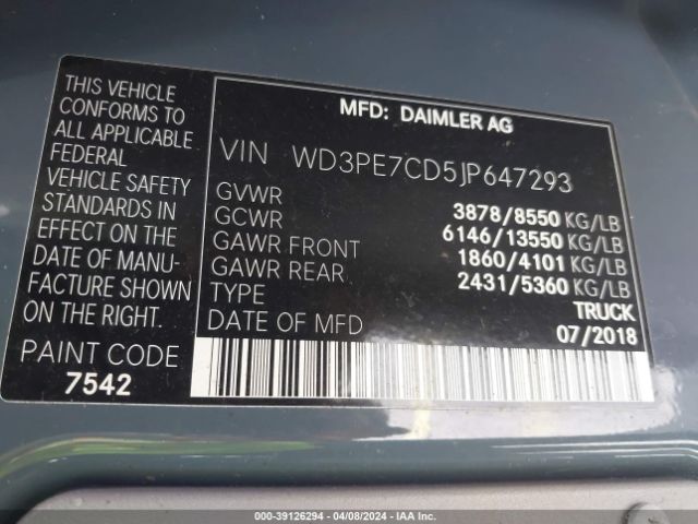 Photo 8 VIN: WD3PE7CD5JP647293 - MERCEDES-BENZ SPRINTER 