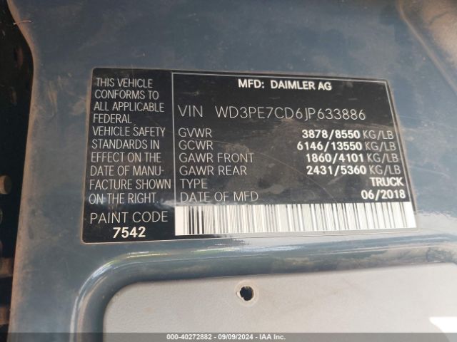 Photo 8 VIN: WD3PE7CD6JP633886 - MERCEDES-BENZ SPRINTER 