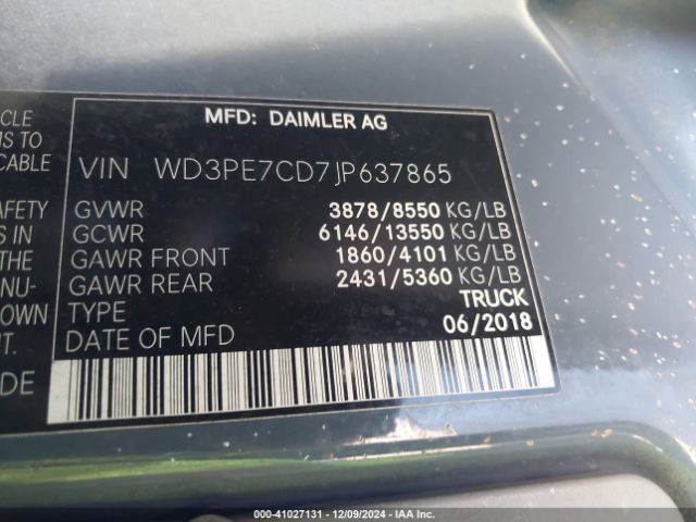 Photo 8 VIN: WD3PE7CD7JP637865 - MERCEDES-BENZ SPRINTER 