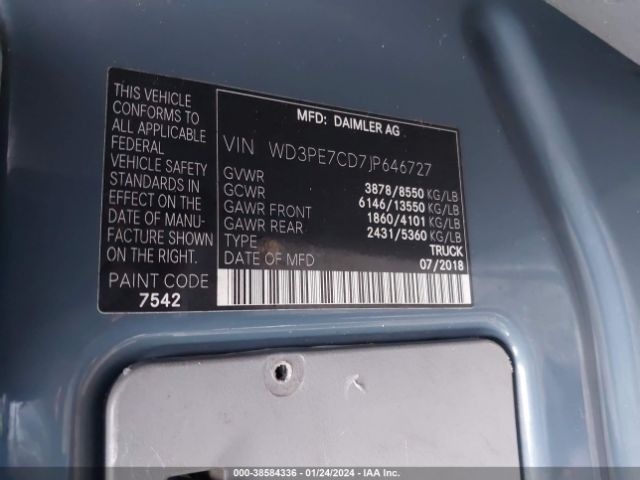 Photo 8 VIN: WD3PE7CD7JP646727 - MERCEDES-BENZ SPRINTER 2500 