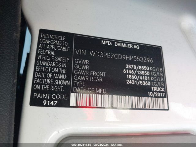 Photo 8 VIN: WD3PE7CD9HP553296 - MERCEDES-BENZ SPRINTER 