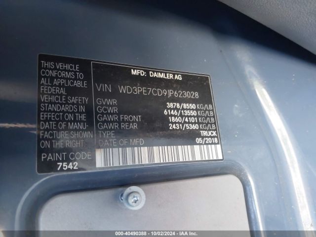 Photo 8 VIN: WD3PE7CD9JP623028 - MERCEDES-BENZ SPRINTER 