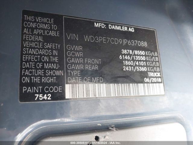 Photo 8 VIN: WD3PE7CD9JP637088 - MERCEDES-BENZ SPRINTER 2500 