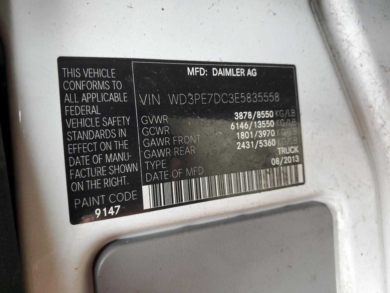 Photo 12 VIN: WD3PE7DC3E5835558 - MERCEDES-BENZ SPRINTER 