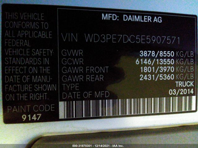 Photo 8 VIN: WD3PE7DC5E5907571 - MERCEDES-BENZ SPRINTER 