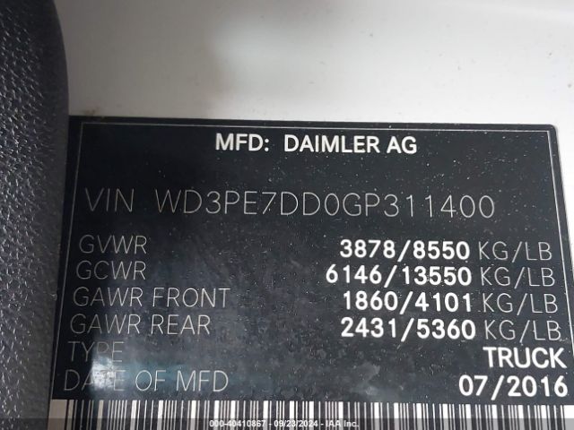 Photo 8 VIN: WD3PE7DD0GP311400 - MERCEDES-BENZ SPRINTER 