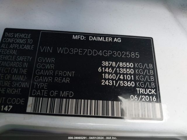 Photo 8 VIN: WD3PE7DD4GP302585 - MERCEDES-BENZ SPRINTER 2500 