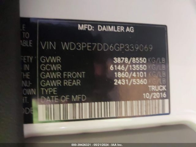 Photo 8 VIN: WD3PE7DD6GP339069 - MERCEDES-BENZ SPRINTER 2 