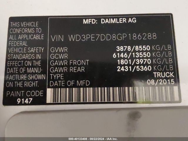 Photo 8 VIN: WD3PE7DD8GP186288 - MERCEDES-BENZ SPRINTER 