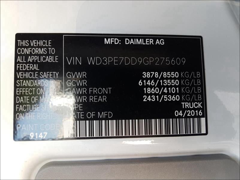 Photo 9 VIN: WD3PE7DD9GP275609 - MERCEDES-BENZ SPRINTER 2 