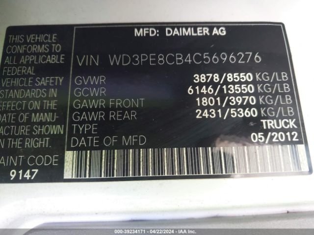 Photo 8 VIN: WD3PE8CB4C5696276 - MERCEDES-BENZ SPRINTER 2500 