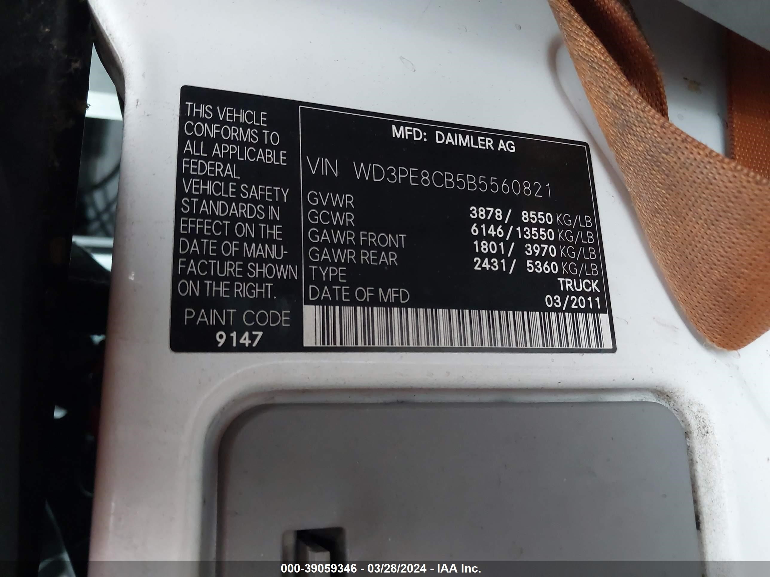 Photo 8 VIN: WD3PE8CB5B5560821 - MERCEDES-BENZ NULL 