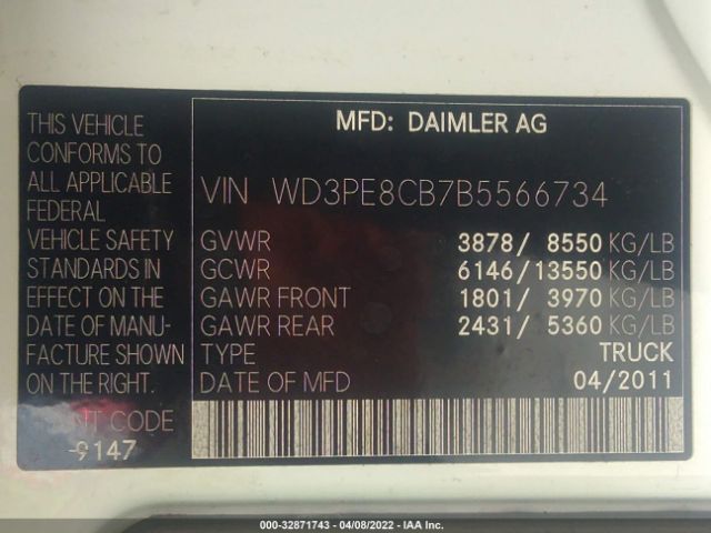 Photo 8 VIN: WD3PE8CB7B5566734 - MERCEDES-BENZ SPRINTER CARGO VANS 