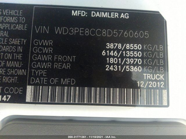 Photo 8 VIN: WD3PE8CC8D5760605 - MERCEDES-BENZ SPRINTER CARGO VANS 