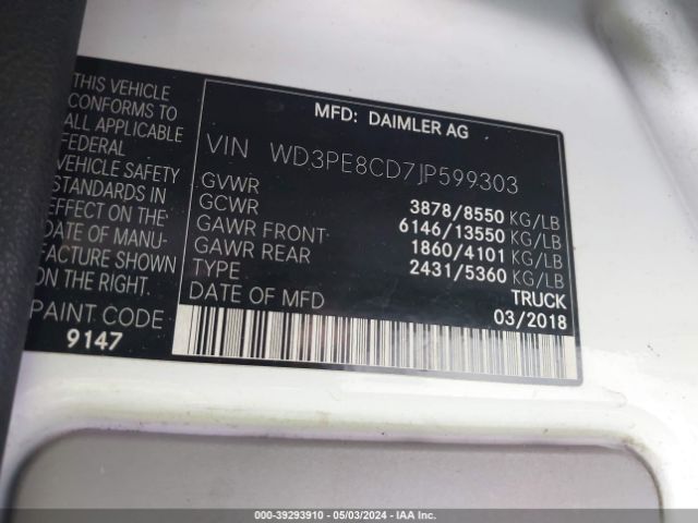 Photo 8 VIN: WD3PE8CD7JP599303 - MERCEDES-BENZ SPRINTER 2500 