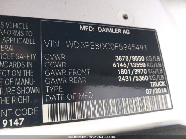 Photo 8 VIN: WD3PE8DC0F5945491 - MERCEDES-BENZ SPRINTER 