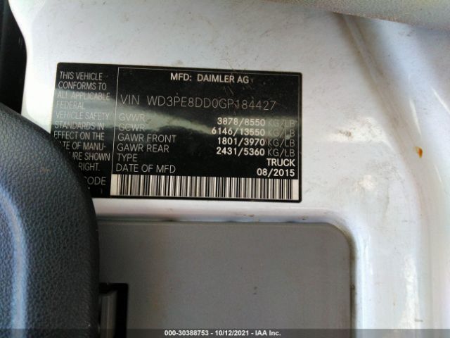 Photo 8 VIN: WD3PE8DD0GP184427 - MERCEDES-BENZ SPRINTER CARGO VANS 