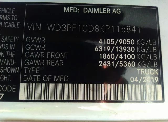 Photo 8 VIN: WD3PF1CD8KP115841 - MERCEDES-BENZ SPRINTER 