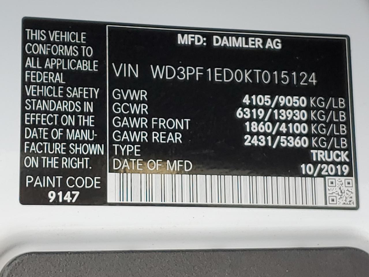 Photo 12 VIN: WD3PF1ED0KT015124 - MERCEDES-BENZ SPRINTER 