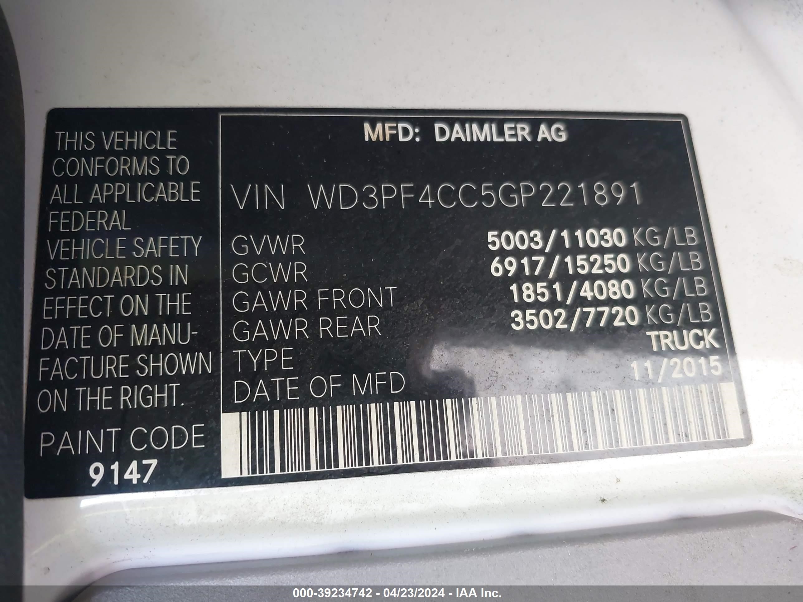 Photo 7 VIN: WD3PF4CC5GP221891 - MERCEDES-BENZ NULL 