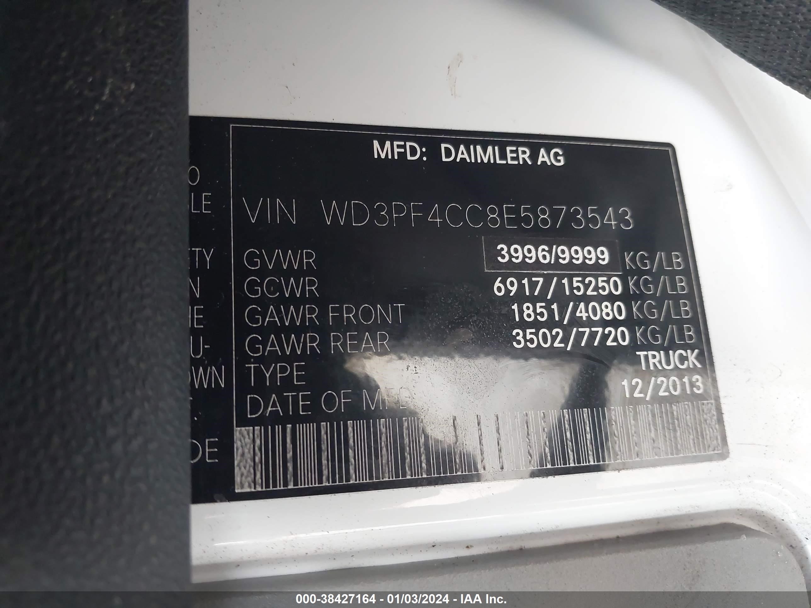 Photo 8 VIN: WD3PF4CC8E5873543 - MERCEDES-BENZ SPRINTER 