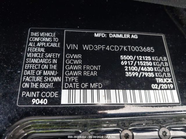 Photo 8 VIN: WD3PF4CD7KT003685 - MERCEDES-BENZ SPRINTER 