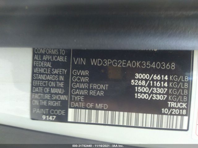 Photo 8 VIN: WD3PG2EA0K3540368 - MERCEDES-BENZ METRIS CARGO VAN 