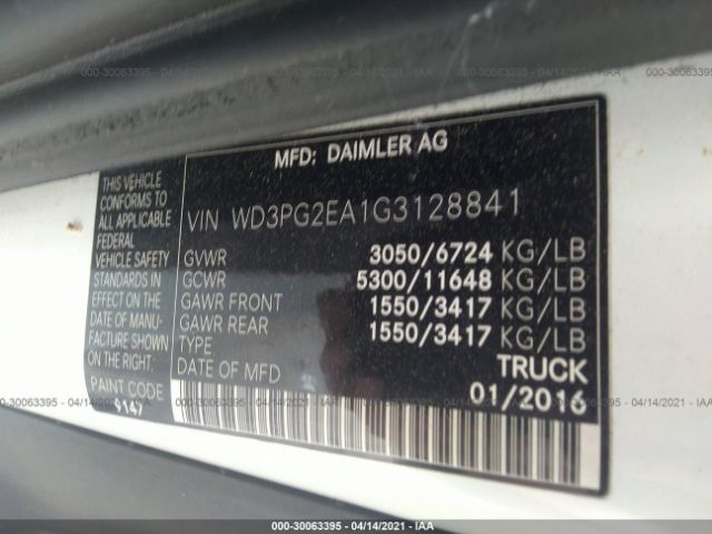 Photo 8 VIN: WD3PG2EA1G3128841 - MERCEDES-BENZ METRIS CARGO VAN 