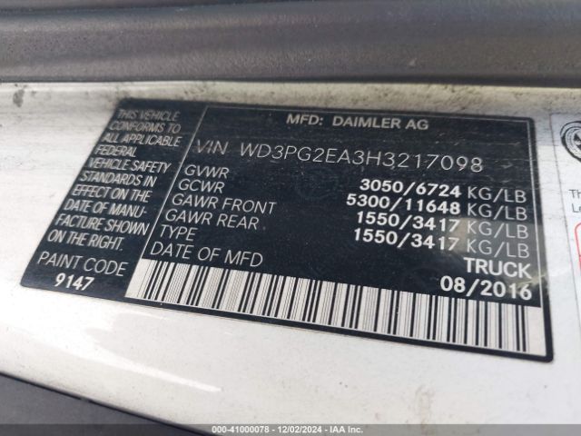 Photo 8 VIN: WD3PG2EA3H3217098 - MERCEDES-BENZ METRIS 