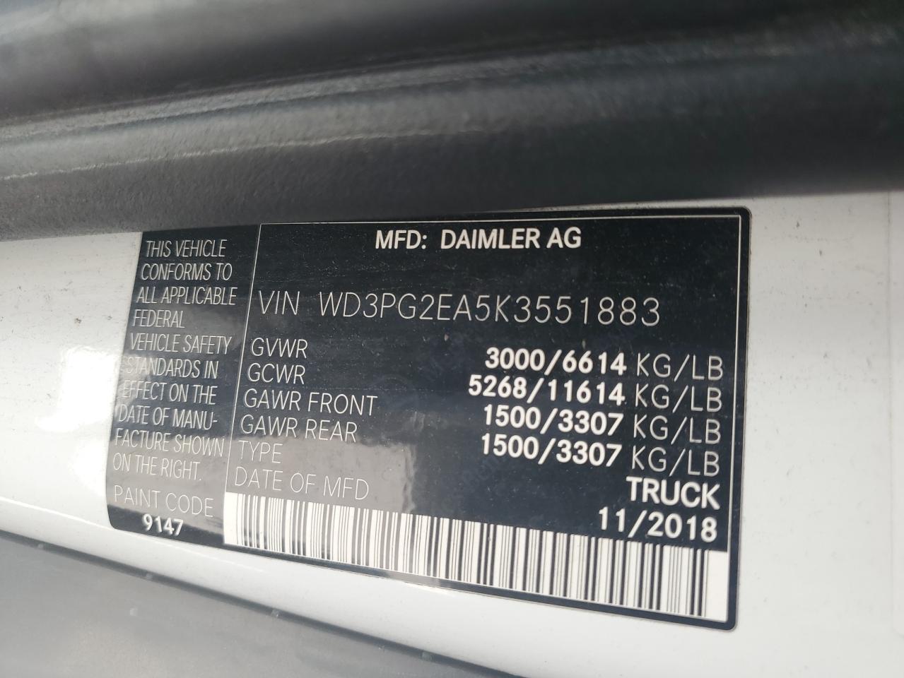 Photo 11 VIN: WD3PG2EA5K3551883 - MERCEDES-BENZ METRIS 