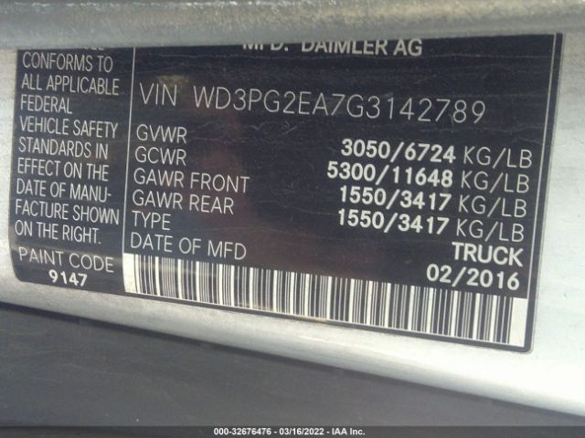 Photo 8 VIN: WD3PG2EA7G3142789 - MERCEDES-BENZ METRIS CARGO VAN 