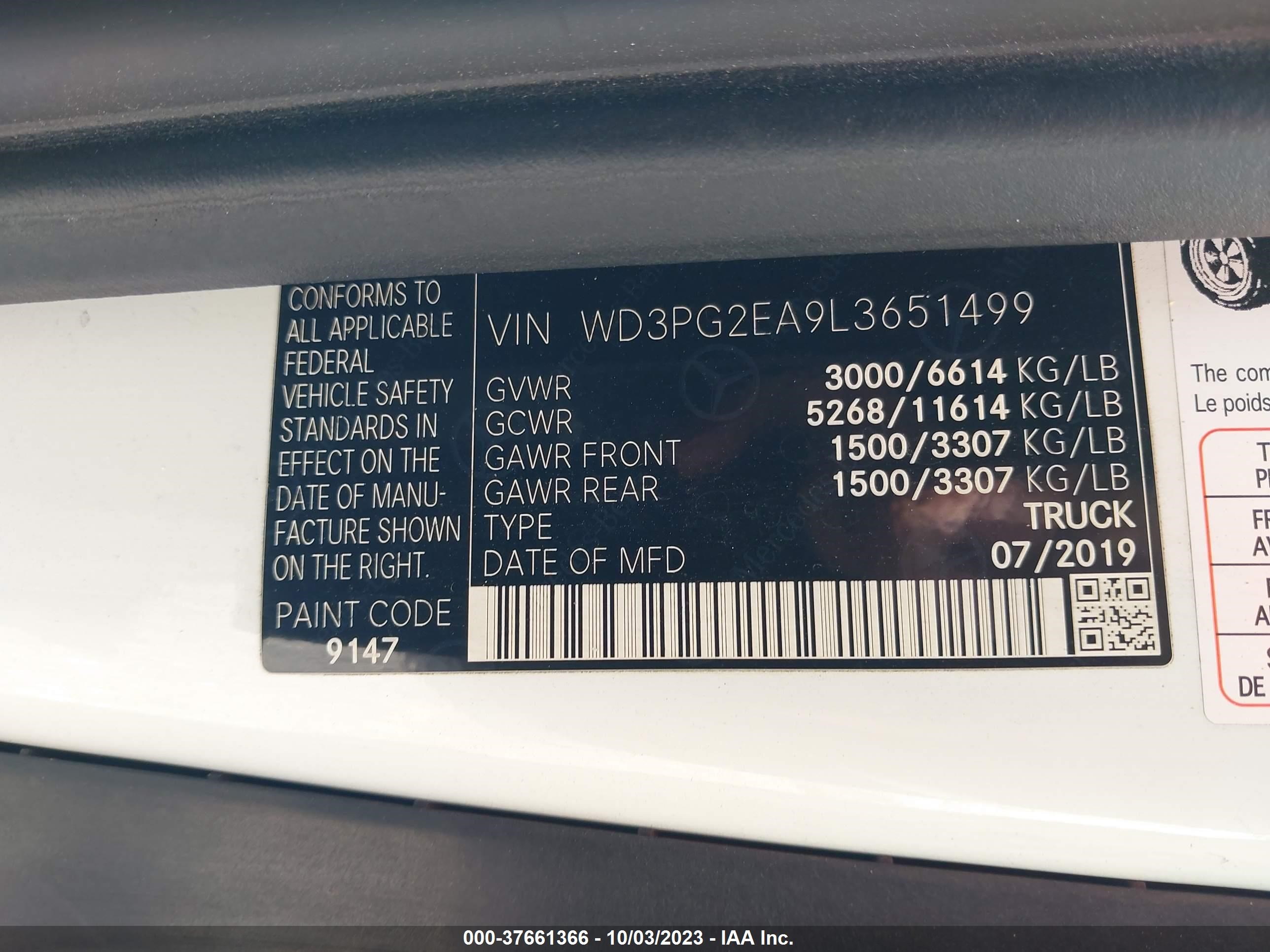 Photo 8 VIN: WD3PG2EA9L3651499 - MERCEDES-BENZ METRIS 