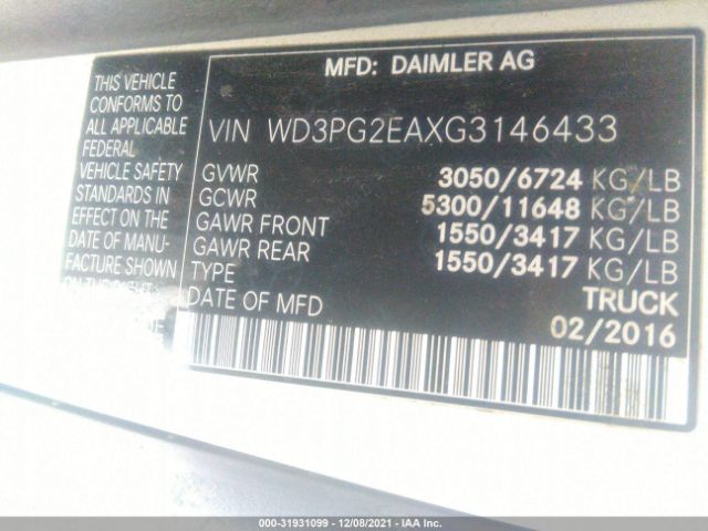 Photo 8 VIN: WD3PG2EAXG3146433 - MERCEDES-BENZ METRIS CARGO VAN 