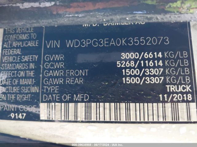 Photo 8 VIN: WD3PG3EA0K3552073 - MERCEDES-BENZ METRIS 