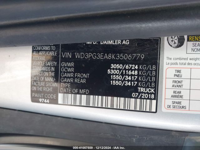 Photo 8 VIN: WD3PG3EA8K3506779 - MERCEDES-BENZ METRIS 