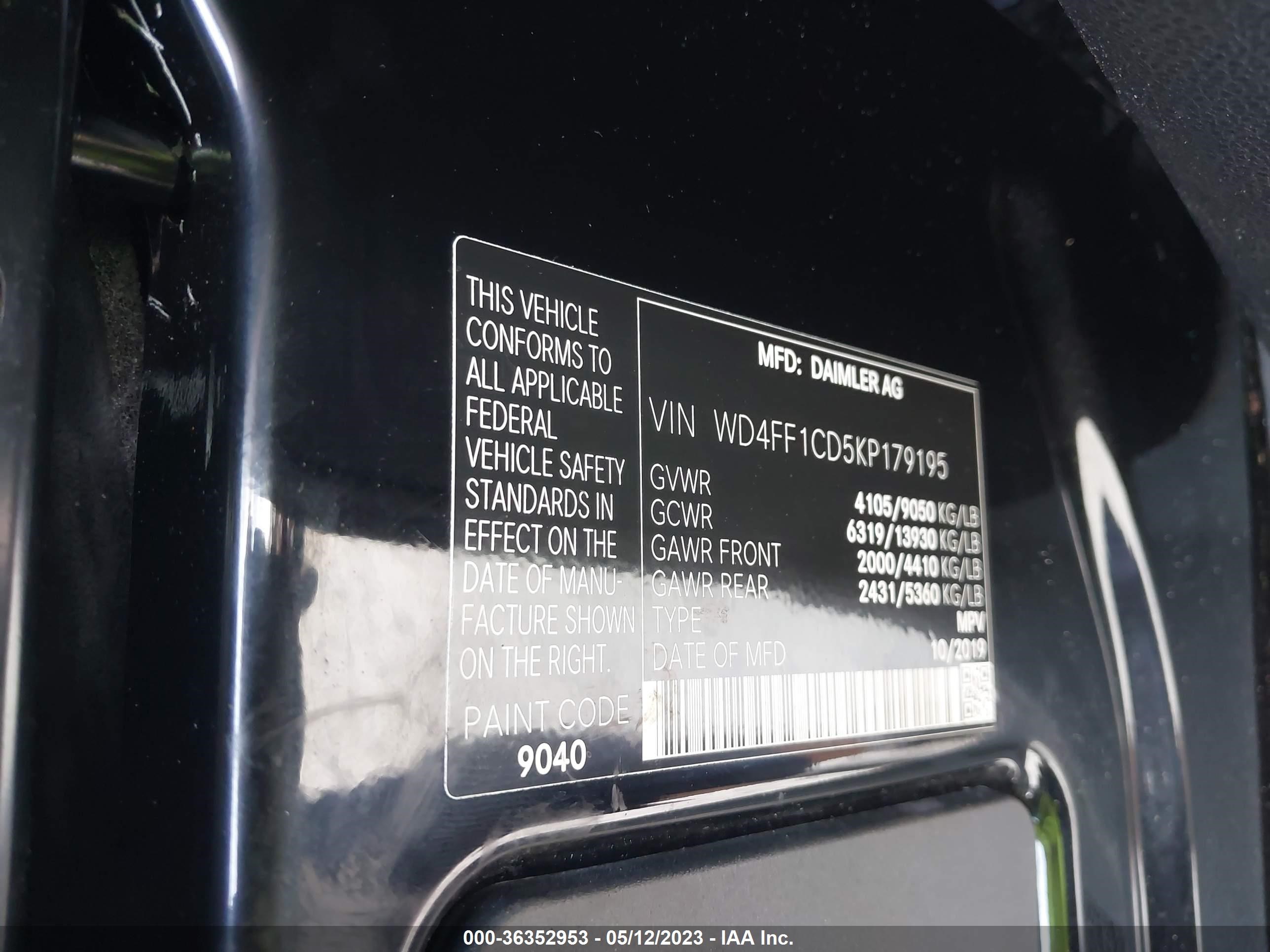 Photo 8 VIN: WD4FF1CD5KP179195 - MERCEDES-BENZ SPRINTER 