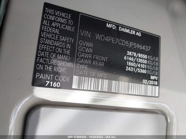 Photo 8 VIN: WD4PE7CD5JP596437 - MERCEDES-BENZ SPRINTER VAN 