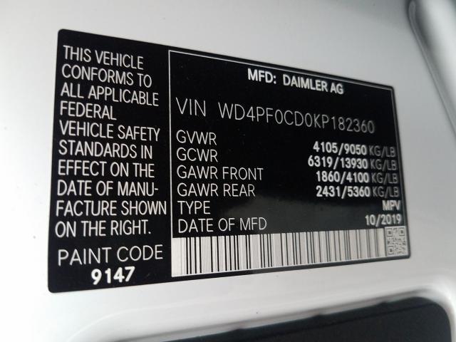 Photo 9 VIN: WD4PF0CD0KP182360 - MERCEDES-BENZ SPRINTER VAN 