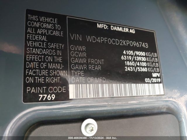 Photo 8 VIN: WD4PF0CD2KP096743 - MERCEDES-BENZ SPRINTER 