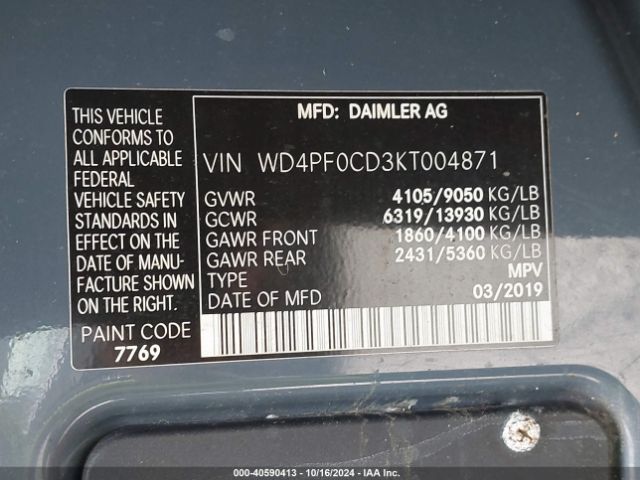 Photo 8 VIN: WD4PF0CD3KT004871 - MERCEDES-BENZ SPRINTER 