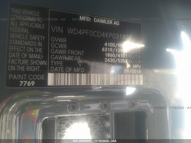 Photo 8 VIN: WD4PF0CD4KP031800 - MERCEDES-BENZ SPRINTER VAN 