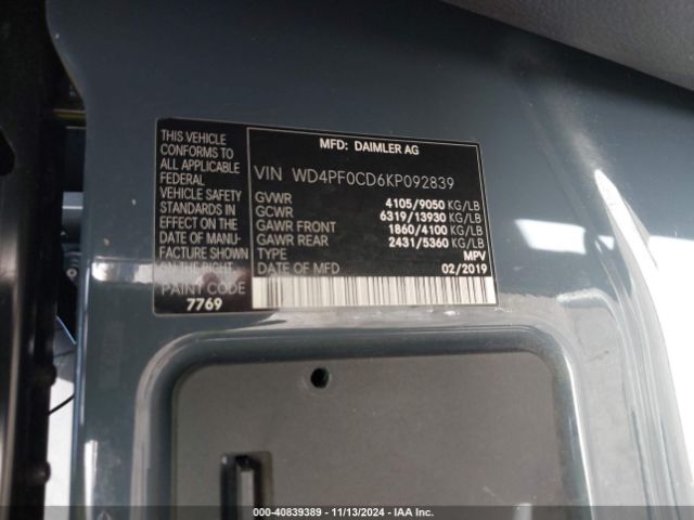 Photo 8 VIN: WD4PF0CD6KP092839 - MERCEDES-BENZ SPRINTER 