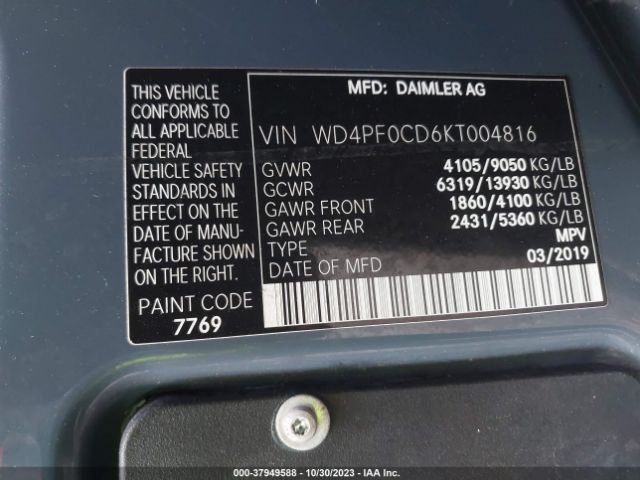 Photo 8 VIN: WD4PF0CD6KT004816 - MERCEDES-BENZ SPRINTER VAN 